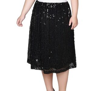 NY Collection Knee Length Sequined Elegant Black Sequin Skirt New With Tag Sz 2X